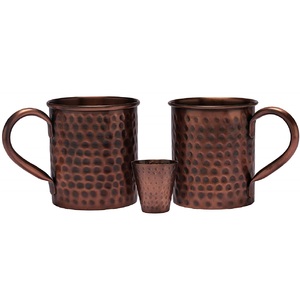 Ensemble de tasses en cuivre brun rouille martelé en cuivre antique avec verre à mesurer en cuivre - Product Image 1