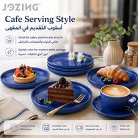 Ensemble d'assiettes de luxe en céramique émaillée bleu roi - Vaisselle ronde en porcelaine écologique pour hôtels et restaurants - En stock