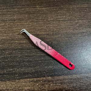 Pince à épiler isolante à 45 degrés, impression de logo personnalisée, acier inoxydable, outil de beauté, paillettes roses, extension de cils OEM - Product Image 2