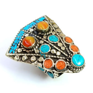 Bague turquoise tibétaine bijoux faits à la main en vrac fournisseurs de bijoux en gros filles et femmes bagues de mode grossiste de bijoux - Product Image 1