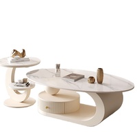 Table basse créative de style crème, ovale, pour salon, petite unité domestique, style italien minimaliste avec rangement