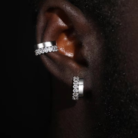 Boucles d'oreilles clous en argent sterling certifié, serties d'une rangée de moissanite taille brillant, pour femmes et hommes, style hip-hop, cadeau original pour rappeur