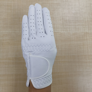 White Genuine <b>Leather</b> Golf Glove Full Finger Breathable Non Slip Perforated Adjustable Wrist Strap Grip Glove for Outdoor Sports - Product Image 1