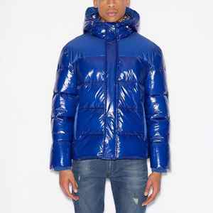 Doudoune pour homme en polyester avec logo personnalisé Doudoune imperméable pour extérieur Blouson rembourré bleu foncé brillant pour homme - Product Image 6