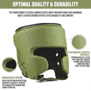 Protectores de cabeza de boxeo verdes de combate de entrenamiento profesional personalizados cascos de Kick Boxing duraderos con logotipo personalizado hecho de cuero suave - Product Image 2