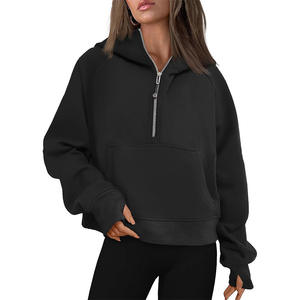 Sudaderas con capucha para mujer, sudaderas con capucha antiarrugas transpirables con hombros caídos y cremallera completa para la temporada de invierno con bolsillo - Product Image 5