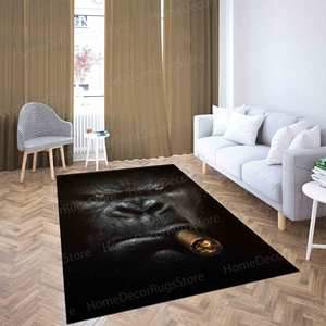 Alfombra con Estampado de Gorila - Diseño Clásico de Animales para Sala de Estar y Cuarto de Hombre, Alfombra de Chenilla - Product Image 5