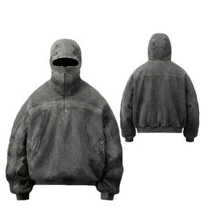Pull à demi-zip oversize pour homme, gris délavé, tricoté, col montant, sweat-shirt d'hiver uni, streetwear, veste décontractée pour homme, service OEM personnalisé - Product Image 1