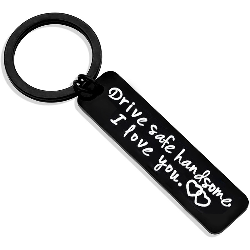 Drive Safe Keychain & Lava Stone Bracelet Gift Set For Him – Black Or Silver, Stainless Steel, Emotional Gift For Boyfriend/Husband - View #5