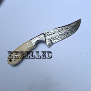 Vente chaude plume motif damas acier Skinner couteau lame fixe chasse et survie couteau extérieur couteau avec manche en os - Product Image 5