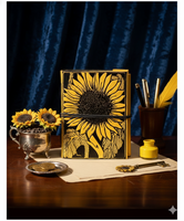 Vintage Echtleder-Hardcover-Tagebuch mit Sonnenblumenprägung, handgefertigtes Skizzenbuch mit Büttenrand, Künstler-Reisetagebuch