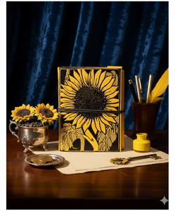 Vintage Genuine Leather-bound Sunflower embossed Journal Notebook Handmade Deckle Edge paper Sketchbook Artists Travel <b>Book</b> - Product Image 5