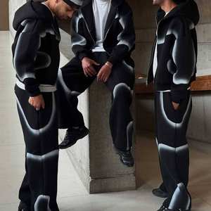 Ensemble pantalons de survêtement amples et sweats à capuche zippés de haute qualité personnalisés survêtements épais imprimés à la main pour hommes et femmes - Product Image 5
