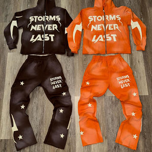 Ensemble sweat-shirt et pantalon de survêtement ample, 500 g/m², avec broderie personnalisée, lettres appliquées, délavé au soleil, vintage, évasé - Product Image 1