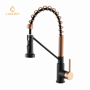 Lanerdi Spring Deign Robinets de cuisine avec douchette extractible Robinet d'évier de cuisine avec bec pivotant Robinet de cuisine extractible Noir