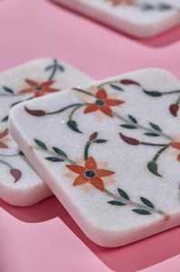 Posavasos de té de cerámica con incrustaciones de piedra fina, juego de posavasos de mármol blanco hecho a mano, alfombrilla de acrílico alto indio de lujo/almohadilla de resina de corcho para el hogar - Product Image 5