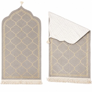Tapis de prière en velours beige de luxe, Janamaz Sejjadah, antidérapant, tapis musulman, cadeau islamique, vente en gros - Product Image 2