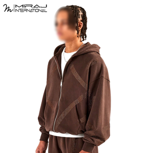 Mới Đến Người Đàn Ông Của Sô Cô La Màu Nâu Áo Chất Lượng Cao Cấp Jersey Đầy Đủ Dây Kéo Phong Cách Giản Dị Với Rhinestone Cho Mùa Thu Mặc - Product Image 3