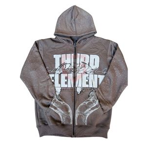 Ensemble survêtement personnalisé en strass marron pour homme, sweat à capuche zippé Y2K et pantalon de survêtement évasé superposé, streetwear - Product Image 3