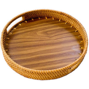 Plateau de service en rotin rond à la mode Base en bois fabriquée à la main durable pour la décoration intérieure à manger et le réglage de la Table élégant - Product Image 1