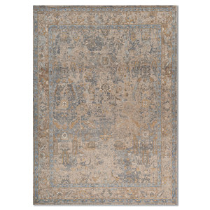 Tapis en laine noués à la main Erbe, beige et marron, grand format 9x12, motif médaillon rectangulaire en puzzle pour la maison, le couloir, l'entrée - GS-2008 - Product Image 1