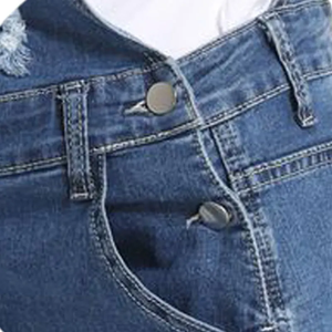 Combinaison <span class=keywords><strong>short</strong></span> <span class=keywords><strong>en</strong></span> <span class=keywords><strong>jean</strong></span> déchiré taille mi-haute ample et respirante pour femmes enceintes grandes tailles, motif uni, collection été - Product Image 6