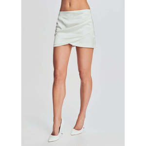 Minigonna Retrofte Marilyn con Stampa Floreale a Tulipano, in Raso Bianco Lavorato a Maglia con Spandex, Gonna Avvolgente con Balze e Vita Impero, Taglia XL - Product Image 2