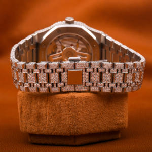 Montre élégante pour homme avec cadran noir classique, entièrement sertie de diamants en moissanite ronds, style hip-hop, cadeau - Product Image 3