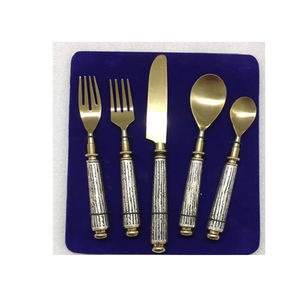 Stainless Steel Gold Finishing Flatware <b>Sets</b> with <b>Black</b> Resin Handle Hot Selling New Customized Utensils <b>Dinner</b> Ware - Product Image 1