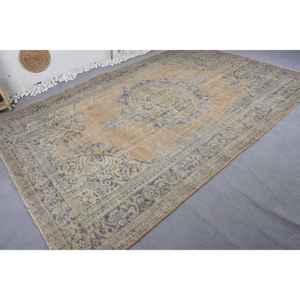 พรมขนแกะสไตล์ตุรกีโบราณขนาด7.2 x 10.6ft สีเบจสีฟ้างานเย็บปะสี่เหลี่ยมผืนผ้าขนาดใหญ่ความหนา10มม. สำหรับโถงทางเดิน - Product Image 2