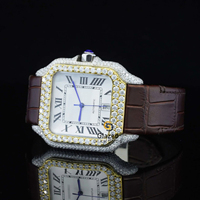 Haute Qualité Hip Hop Analogique Ceinture En Cuir Montre Moissanite Clouté Brillant VVS Clarté Diamants Joli Cadran Carré Boîtier En Acier