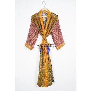 Kimono de Seda de Lujo, Elegante, para Verano, Ropa de Estar por Casa, Regalo, Estilo Boho, para Festivales, Uso Diario, Sexy, Hecho a Mano, Vintage, Sari, Manga 3/4, para Playa - Product Image 6