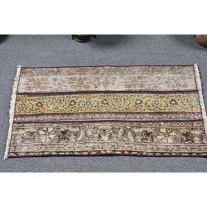 Tapis turc vintage traditionnel Beige marron 1,8x3,4 pieds Patchwork Design laine Latex pour adolescents Rectangle couloir chevet - Product Image 3