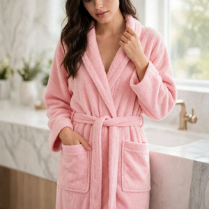 Peignoirs en tissu éponge absorbant 70% coton 30% polyester, unisexe, pour hôtel et spa, en stock, prêts à être expédiés, couleur rose Turquie - Product Image 4