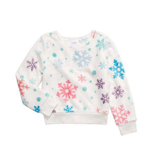 Ropa para Niñas Pequeñas de Evy of California, Talla Pequeña, Top Beige con Estampado de Copos de Nieve, Diseño de Felpa - Product Image 1