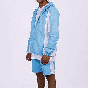 Conjunto de chándal cortavientos deportivo de poliéster y nailon ligero personalizado para hombre, chaqueta con capucha sólida de dos piezas, pantalones cortos para deportes de invierno - Product Image 4