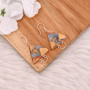 Boucles d'oreilles plaquées or jaune à la mode, boucles d'oreilles en jaspe Malinga, boucles d'oreilles bohèmes tendance, fabricant en gros - Product Image 3