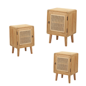 Mesita de noche de madera maciza simple moderna pequeña mesita de noche de ratán hogar pequeño casillero piso mesita de noche hecho en Indonesia - Product Image 2