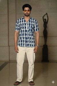 Camisa de Verano Informal, Estilo Étnico Ikat Bohemio, 100% Algodón Transpirable, Estampado a Mano, Ecológica y Personalizable para Hombre - Product Image 3