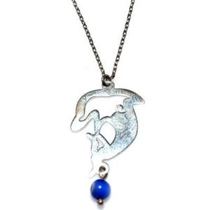 Collier Dauphin Œil Turc en Or 14 carats et Argent Sterling 925 avec Sertissage Clos, Plaqué Rhodium, Chaîne Maille Forçat Blanche, Motif Animalier - Product Image 3