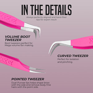 Black Matte Eyelash Extension Tweezers, KHADMI IMPEX Fiber Tip lash Straight and Curved And Volume Eye Lash Tweezers - Product Image 3