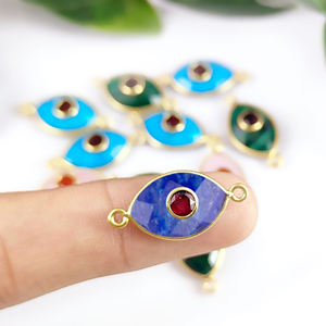 925 plata esterlina DIY mal de ojo incrustaciones zafiro piedra preciosa encanto conector chapado en oro Marquesa bisel encanto conector para pulsera - Product Image 1