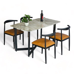 CBBA123 Juego de Comedor Rectangular Moderno, Mesa de 140x80cm con Superficie de Cerámica y 4 Sillas Hechas de Mármol - Product Image 1