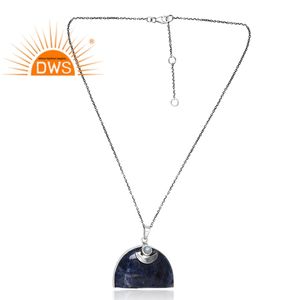 ขายดี925สเตอร์ลิงเงินธรรมชาติรุ้งดวงจันทร์และสร้อยคอจี้พลอยโซดาไลต์เครื่องประดับที่กำหนดเองสำหรับผู้หญิงของขวัญสำหรับผู้หญิงสำหรับเธอ - Product Image 3