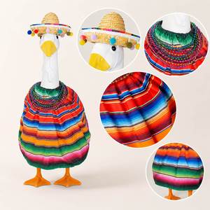 Mexican Fiesta Goose Costume Colorful Striped <b>Dress</b> Straw Sombrero Beaded Necklace Porch Statue Decoration - Product Image 5