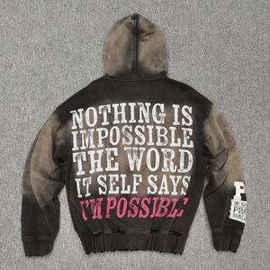 Sweat à capuche pour homme surdimensionné et ample, avec broderie, impression sérigraphique, lettres, délavage à l'acide, peinture en aérosol, effet délavé - Product Image 3