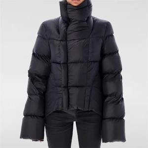 Abrigo acolchado grueso de relleno de ganso blanco de Invierno para mujer, chaqueta de lana estampada de talla grande sólida, transpirable, cuello levantado, a prueba de viento, cálido - Product Image 5