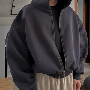เสื้อฮู้ดแบบซิปรูดของผู้ชาย800gsm สะพายไหล่ทรงหลวมโอเวอร์ไซส์ผลิตตามสั่ง - Product Image 3