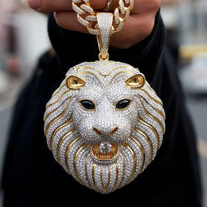 SHREYA DIAM Gold Plated <b>Iced</b> <b>Out</b> Round Brilliant Cut Moissanite Hip Hop Lion Face Pendant 925 Sterling Silver for Men - Product Image 5