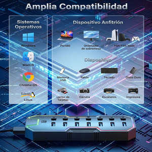 ฮับ USB 3.0 Type C 7 พอร์ต พร้อมไฟ RGB LED แบบแยกสวิตช์ ตัวฮับทำจากอลูมิเนียมอัลลอยด์ ทนทาน ความเร็ว 5GBPS เพื่อการถ่ายโอนข้อมูลอย่างรวดเร็ว - Product Image 3